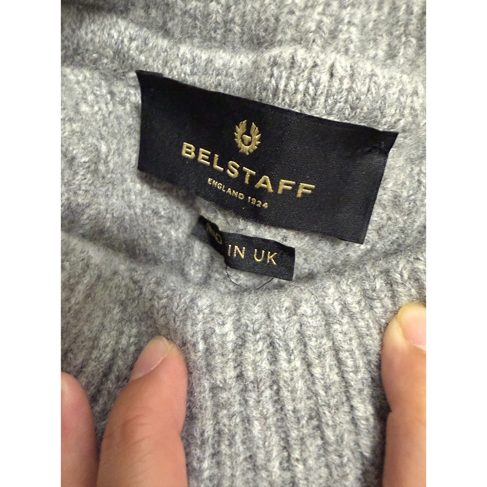 Belstaff Gray Cable Knit Wool Turtleneck Sweater Made in UK 71130707 - Picture 9 of 11